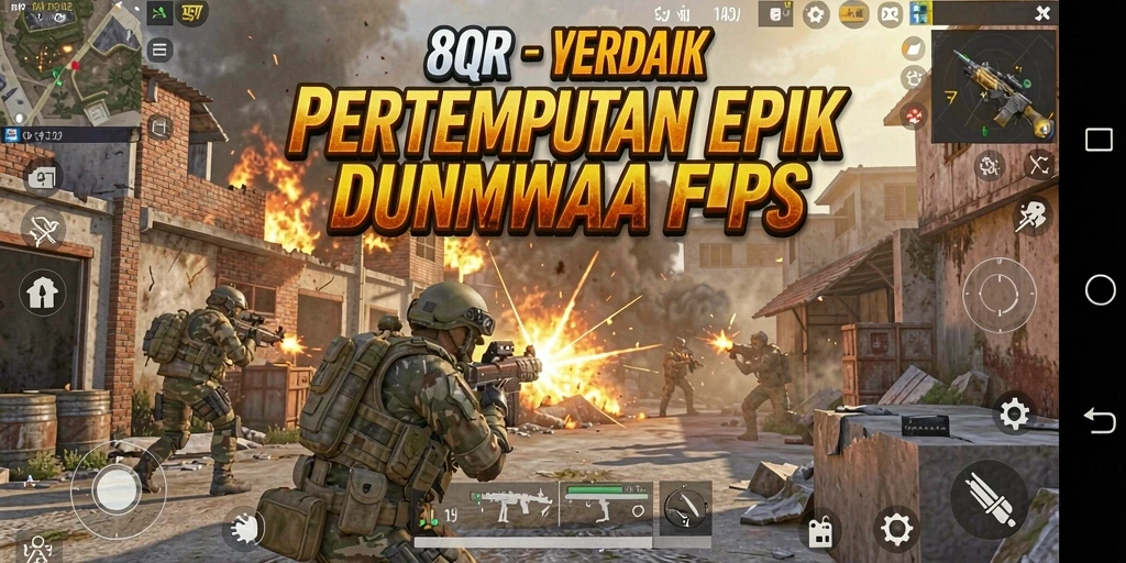 Screenshot gameplay 8QR menunjukkan pertempuran FPS yang mendebarkan.