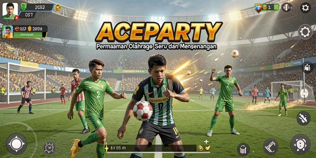 Tampilan gameplay ACEPARTY yang menegangkan dalam berbagai cabang olahraga.