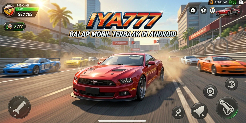 Tampilan gameplay balapan seru IYA777 dengan mobil cepat dan lintasan menantang.