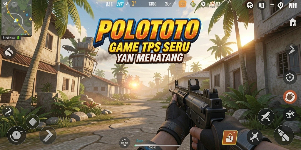 Tampilan gameplay utama POLOTOTO dengan aksi tembak-menembak yang mendebarkan.