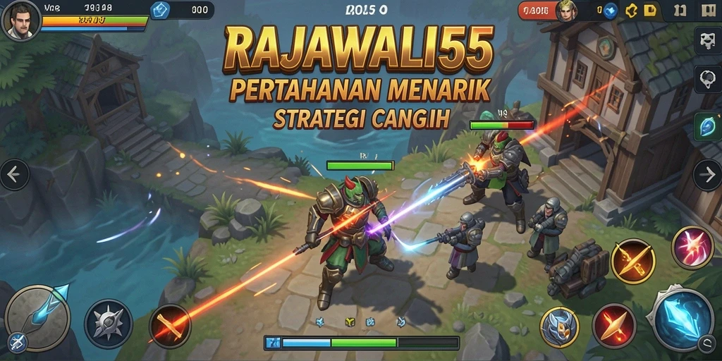 Screenshot utama menunjukkan aksi mendebarkan dalam game Tower Defense.