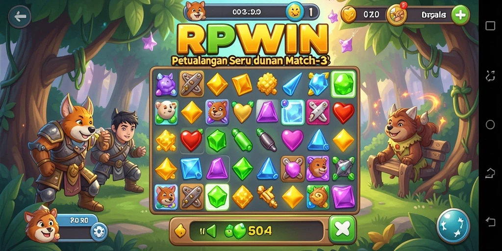 Screenshot utama RPWIN menampilkan aksi seru dalam permainan Match-3.
