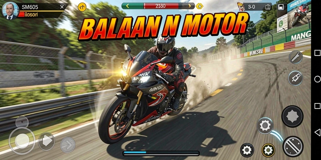 Tampilan dinamis gameplay balapan motor yang seru.